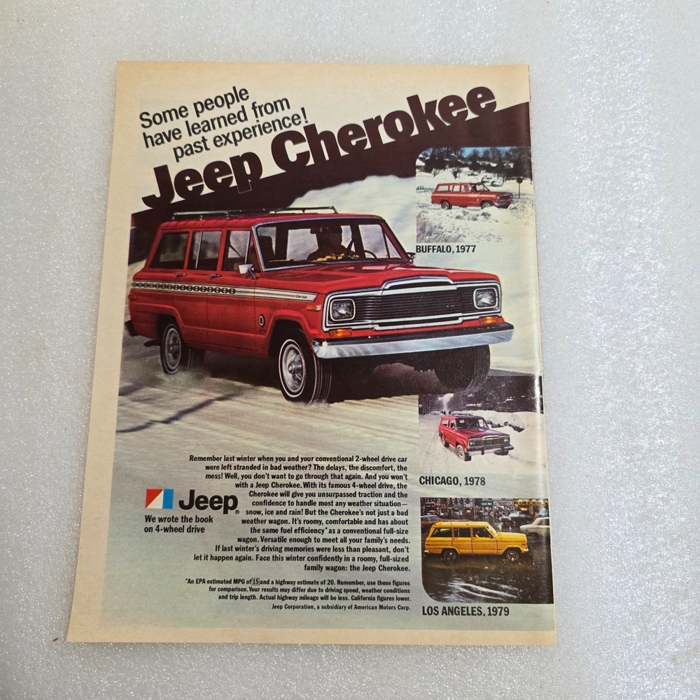Vintage Print Ad Jeep Cherokee red 4-wheel drive vehicle color 8x10.5 1979